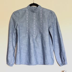 Polo by Ralph Lauren Girls' Indigo Blue Embroidered Denim Long Sleeve Blouse